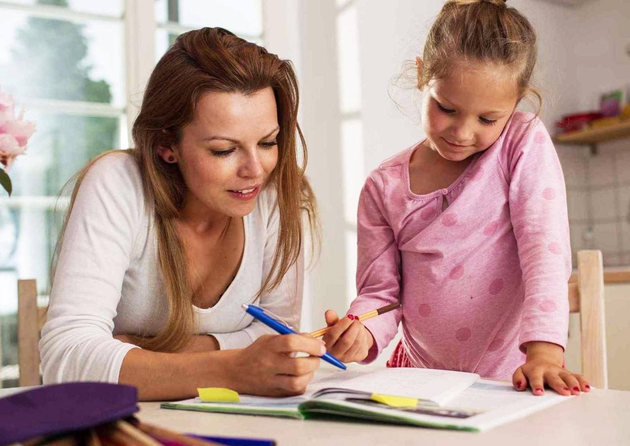 Child with mother doing homework
