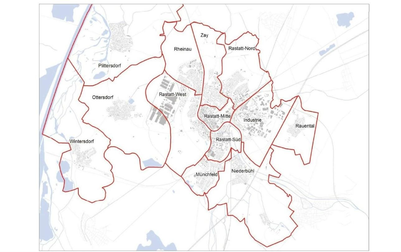 Karte von Rastatt mit seinen Orts- und Stadtteilen