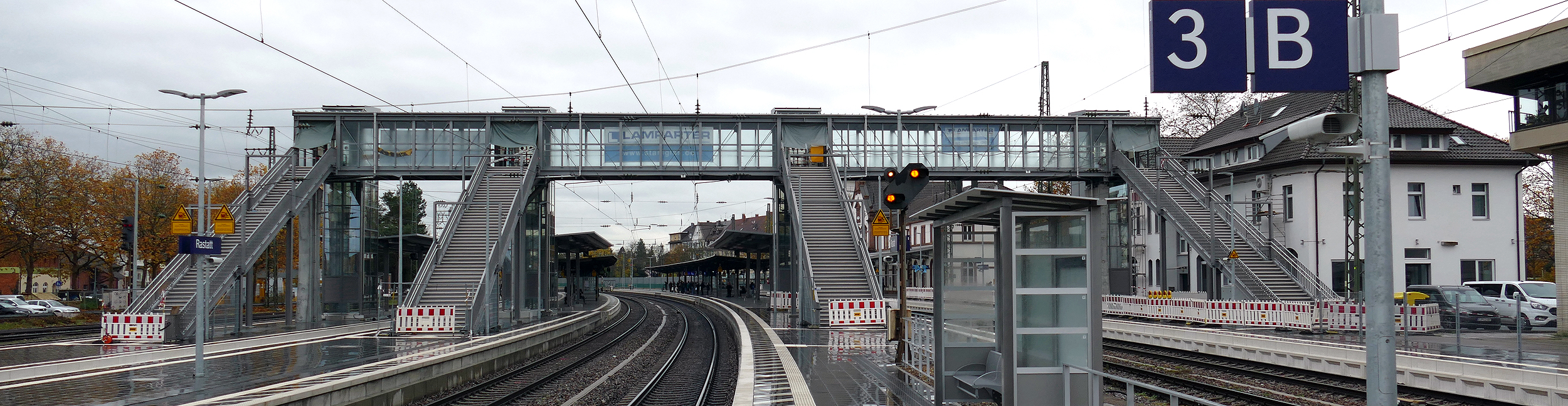 Pedestrian footbridge over the tracks at the railroad station in Rastatt