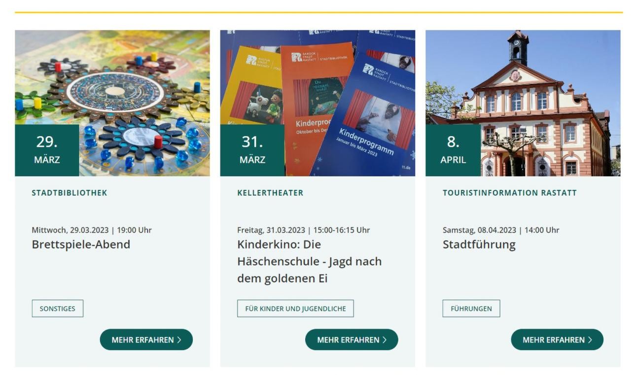 Screenshot calendar of events city Rastatt