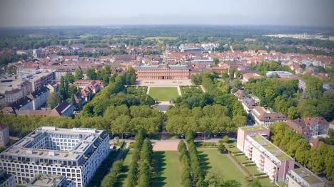 Aerial view downtown Rastatt with castle