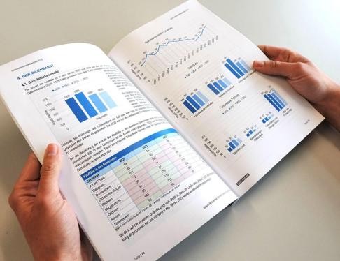 Seiten aus dem „Immobilienmarktbericht 2024“ mit Graphiken