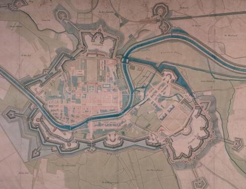 Festungsplan der Stadt Rastatt, kolorierte Zeichnung, 1845, ergänzt 1868