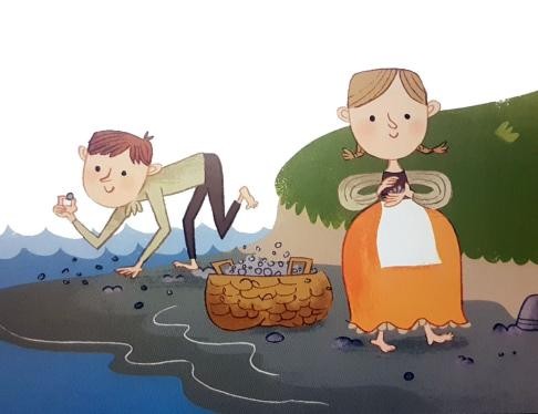 Zeichnung - Kinder sammeln Steine aus der Murg