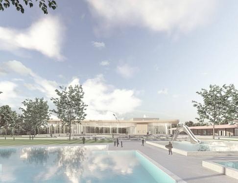 Entwurf neues Kombibad mit Schwimmbecken und Gebäuden