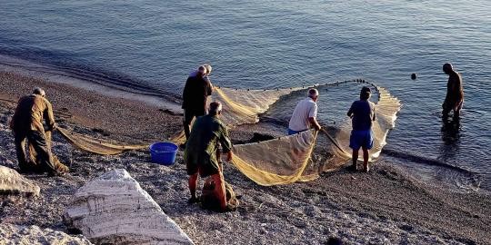 Faneser Fischer beim Fischfang in der Adria von Fano.