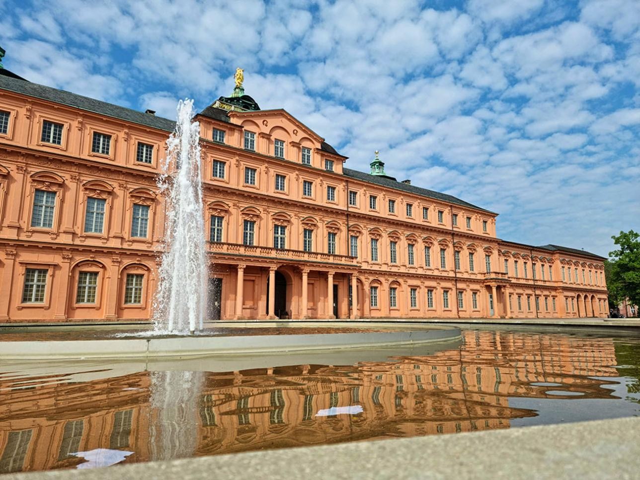 Rastatt castle back side with fountain