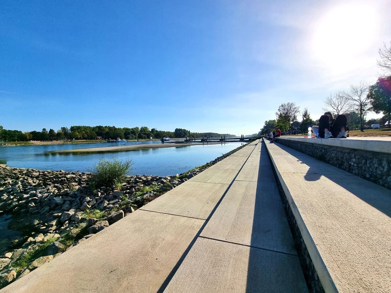 Benches on the banks of the French side of the Rhine