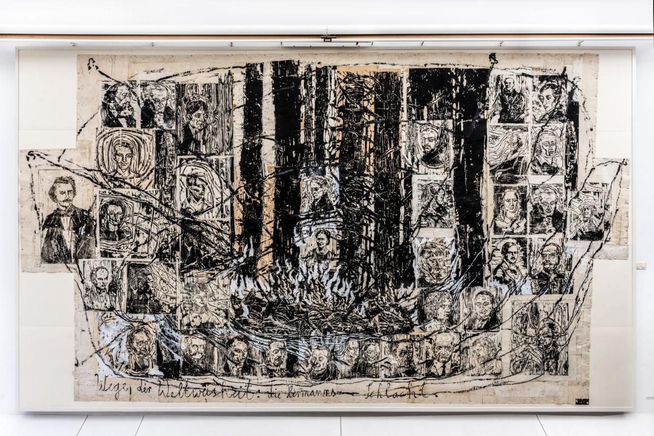 Grand tableau de l'artiste Anselm Kiefer à la Städtische Galerie Fruchthalle de Rastatt