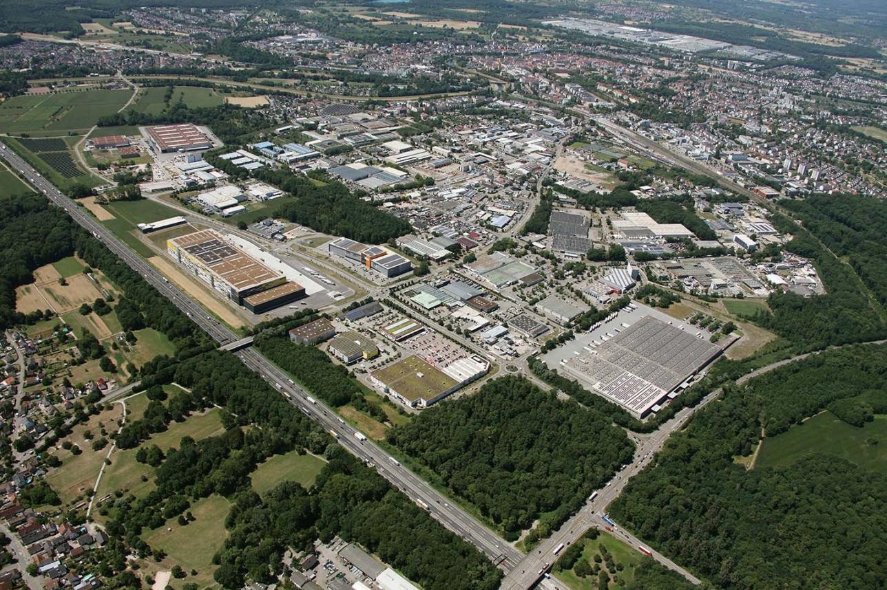 Aerial view commercial and industrial area east