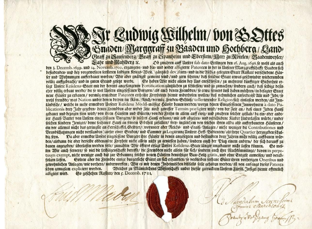 Urkunde von 1701.