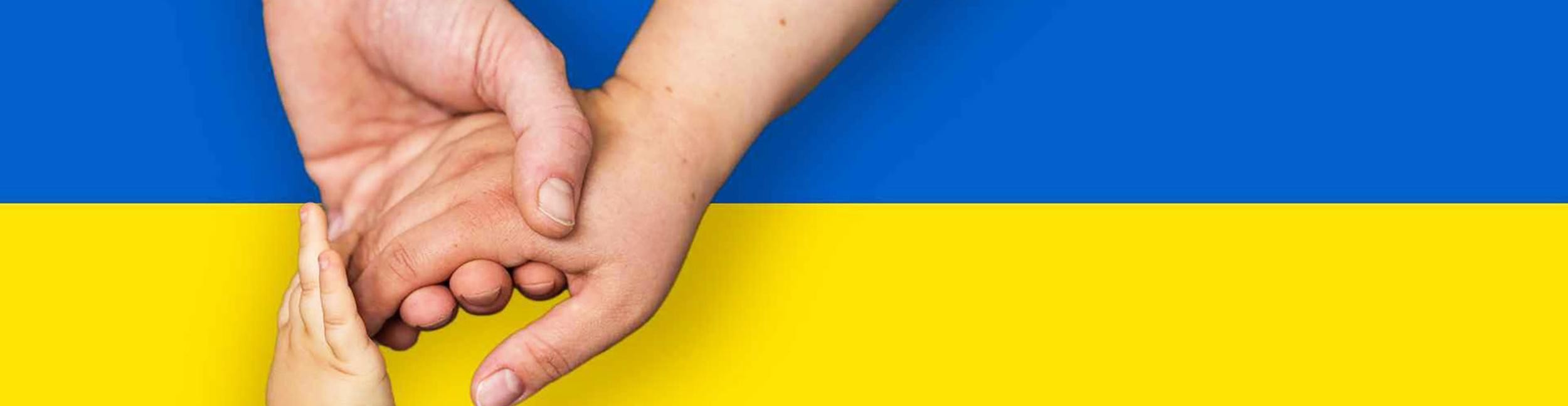 Cohésion avec le drapeau ukrainien en arrière-plan