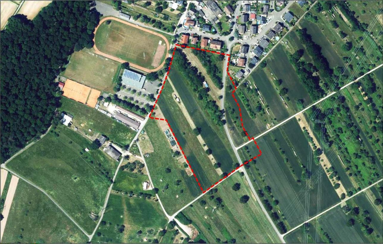 Luftbild von Rauenberg mit Markierung für Baugebiet Vogelsand
