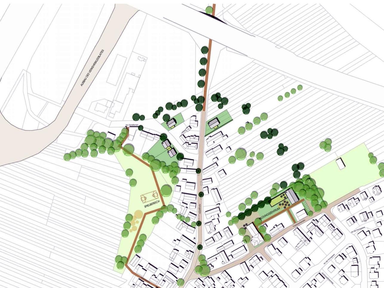 Graphique de la périphérie nord de Rauental avec les rues, les maisons et les arbres