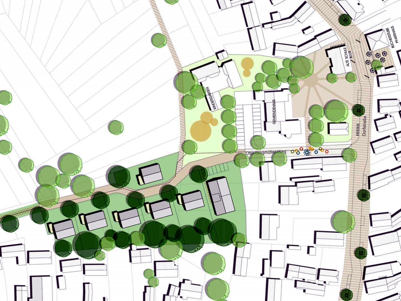 Plan de la périphérie nord de Wintersdorf avec les rues, les maisons et les arbres.