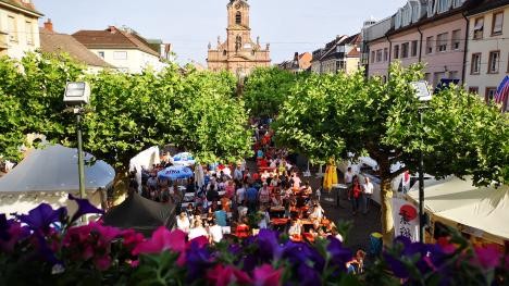 View from the town hall balcony on the market square at the city festival