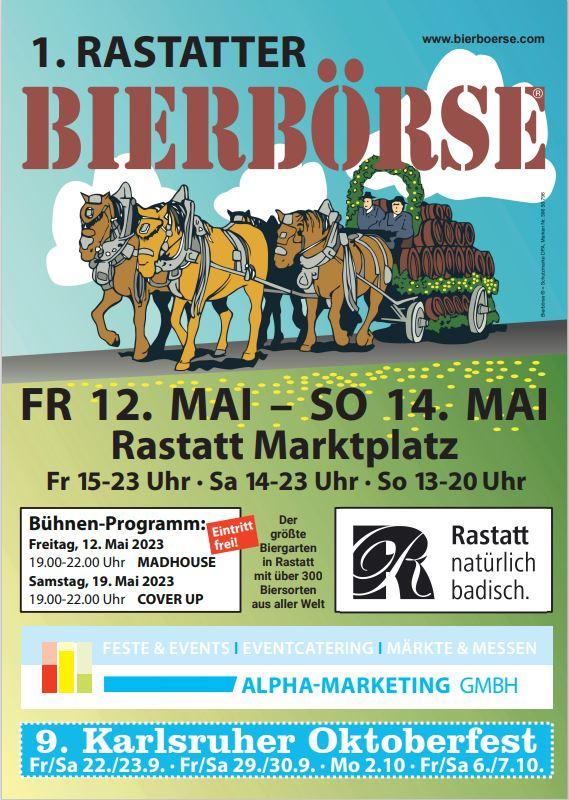 Plakat von der Rastatter Bierbörse mit Pferdekutsche