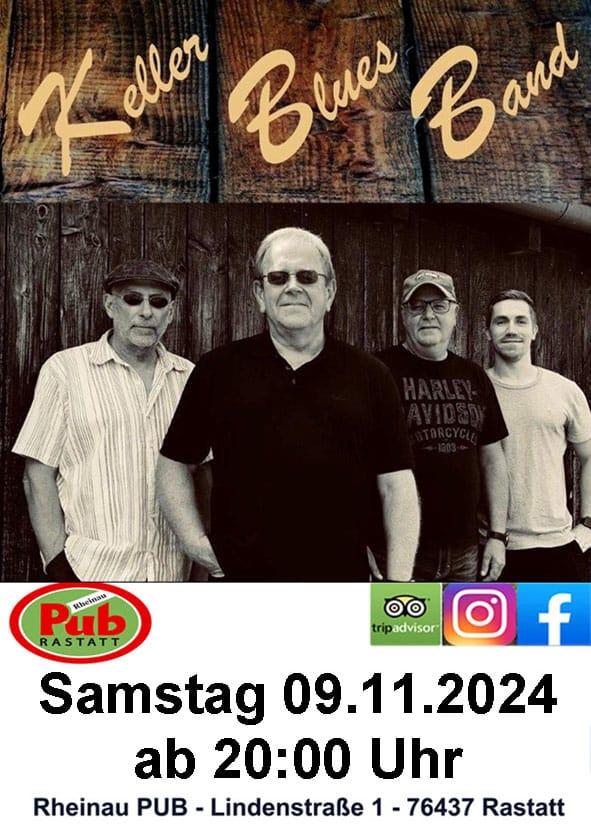 Plakat zur Veranstaltung Live Musik - Keller Blues Band im Rheinau Pub am 9. Novbember um 20 Uhr