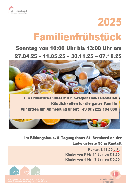 Plakat zum familienfrühstück im Bildungshaus St. Bernhard