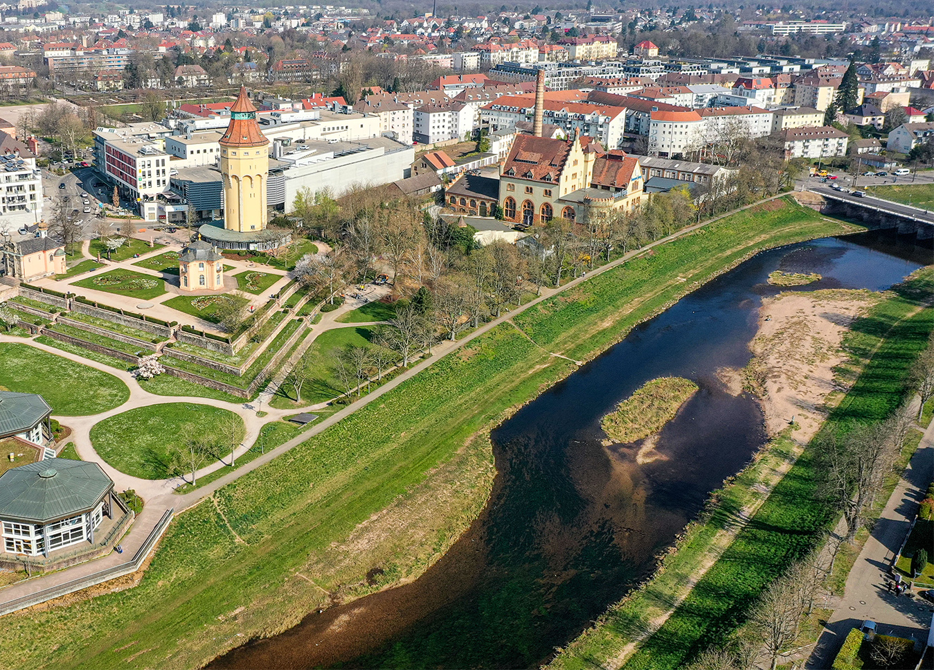 Aerial view of Murg Rastatt near the BadnerHalle