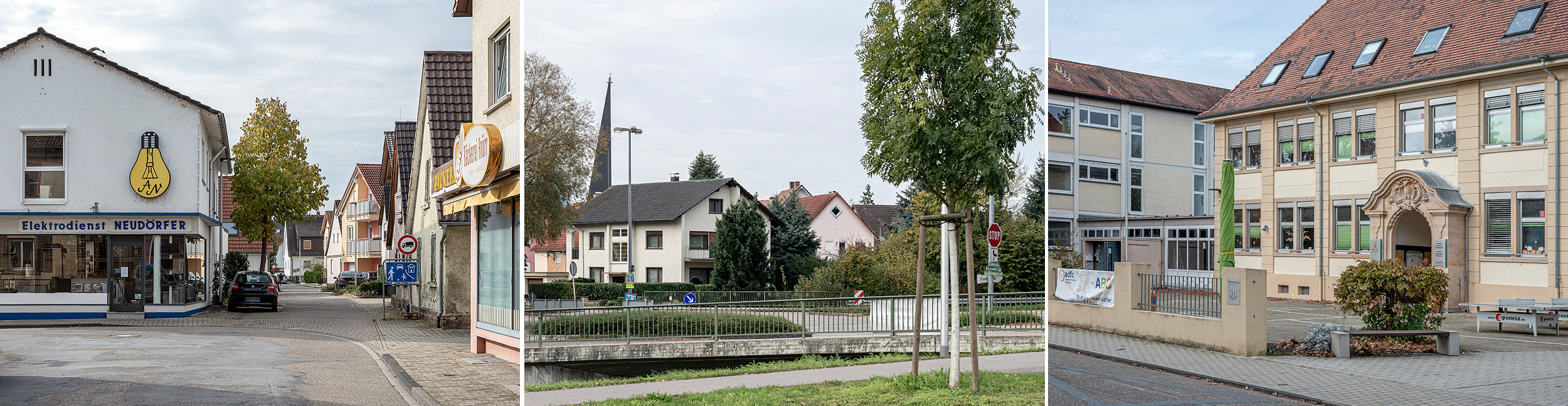 Collage de trois images avec des maisons à Niederbühl