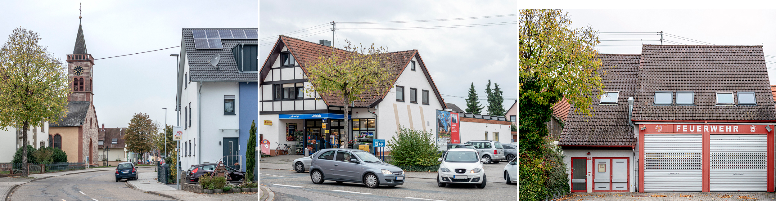 Collage de trois photos de Plittersdorf avec des maisons