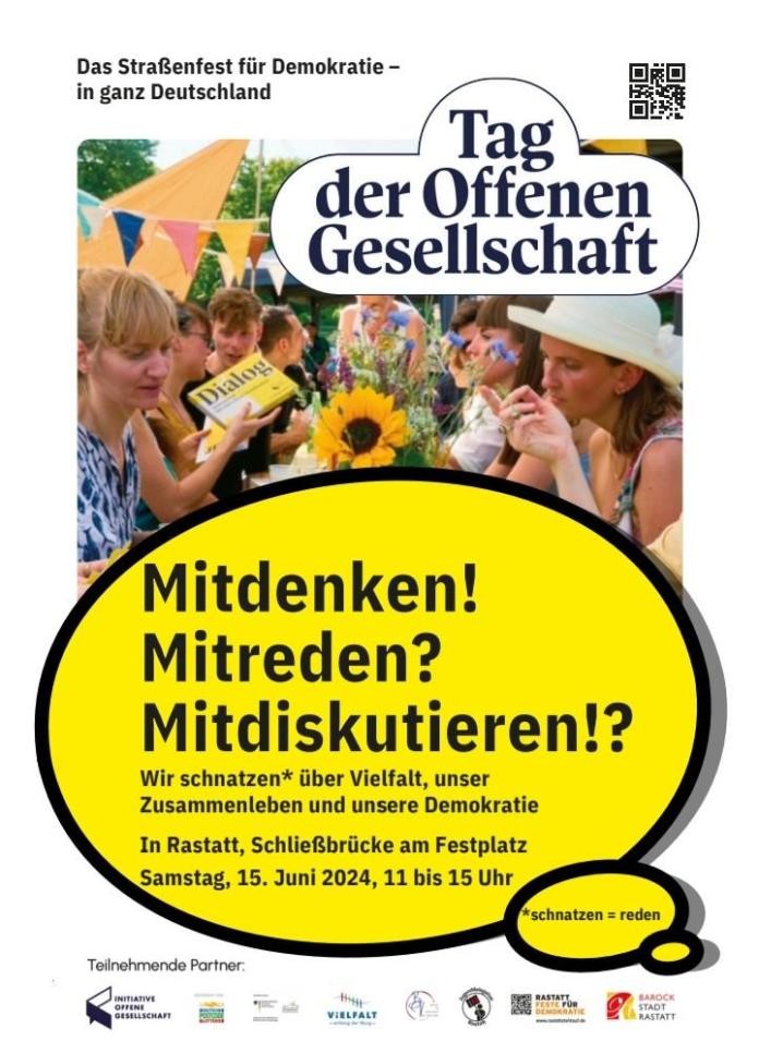 Plakat zum Tag der offenen Gesellschaft am 15. Juni an der Schließbrücke