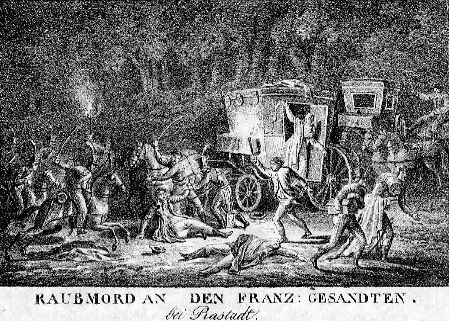 Illustration historique du meurtre de l'envoyé de Rastatt, source : Stadtmuseum Rastatt.