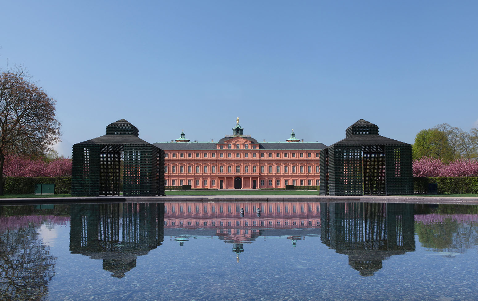 Rastatt Palace with pond in spring