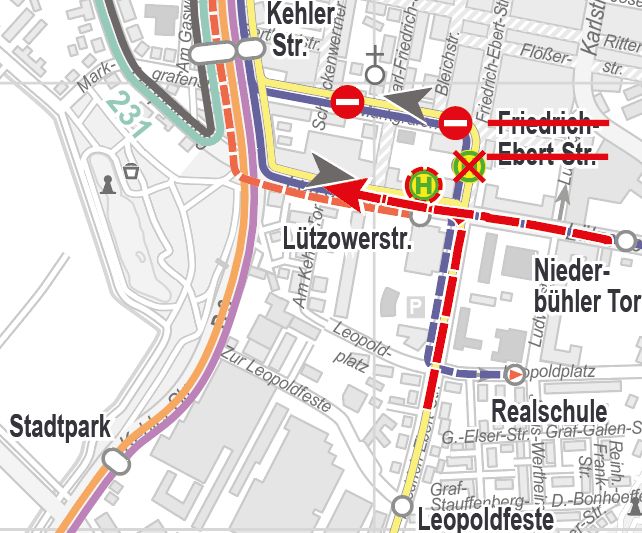 Busumleitungen Markgrafenstraße. Stadtwerke Rastatt Plan Busumleitungen